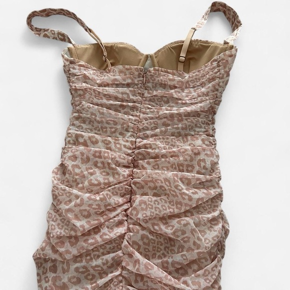 Oh Polly cheetah ruched pink bustier animal instincts mini dress size 4 - Picture 5 of 6